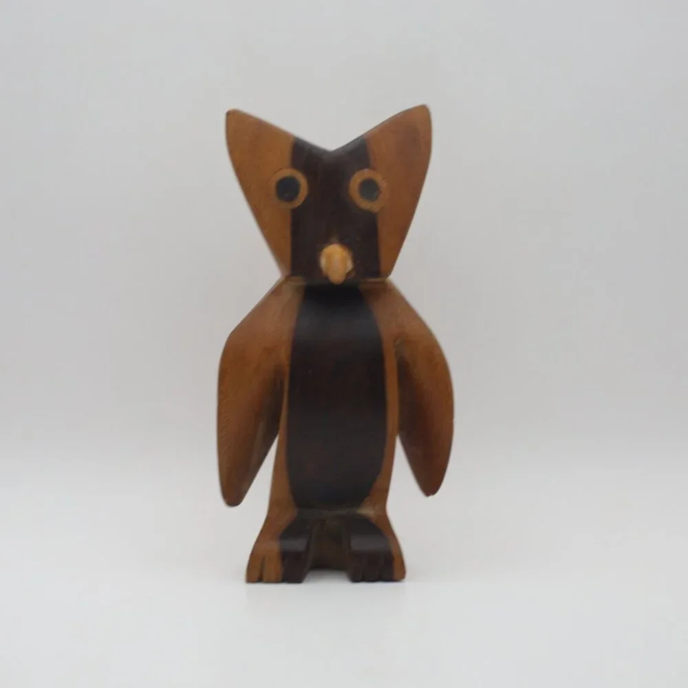 Hand Carved Carved wood Owl Pencil/Pen Holder - Two Tone Wooden Figure